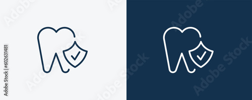 dental insurance icon. Outline dental insurance icon from Insurance and Coverage collection. Linear vector isolated on white and dark blue background. Editable dental insurance symbol.