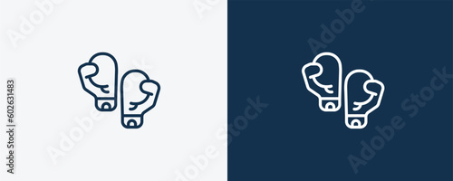 two boxing gloves icon. Outline two boxing gloves icon from sport and game collection. Linear vector isolated on white and dark blue background. Editable two boxing gloves symbol.