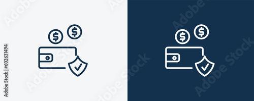 deposit insurance icon. Outline deposit insurance icon from Insurance and Coverage collection. Linear vector isolated on white and dark blue background. Editable deposit insurance symbol.