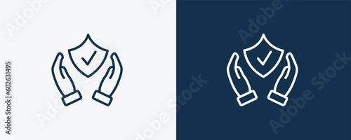 safety insurance icon. Outline safety insurance icon from Insurance and Coverage collection. Linear vector isolated on white and dark blue background. Editable safety insurance symbol.