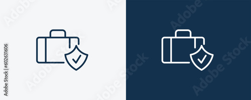 luggage insurance icon. Outline luggage insurance icon from Insurance and Coverage collection. Linear vector isolated on white and dark blue background. Editable luggage insurance symbol.