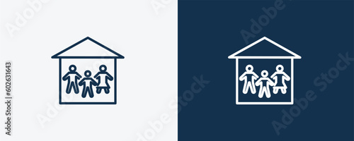 family house icon. Outline family house icon from Insurance and Coverage collection. Linear vector isolated on white and dark blue background. Editable family house symbol.