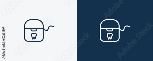 flossing icon. Outline flossing icon from Hygiene and Sanitation collection. Linear vector isolated on white and dark blue background. Editable flossing symbol.