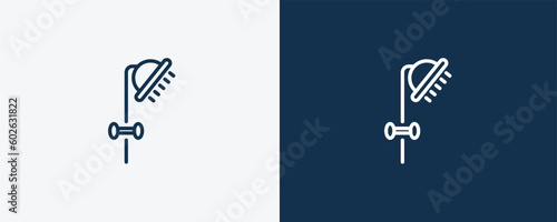 douche icon. Outline douche icon from Hygiene and Sanitation collection. Linear vector isolated on white and dark blue background. Editable douche symbol.
