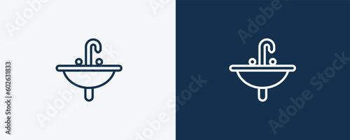 washbowl icon. Outline washbowl icon from Hygiene and Sanitation collection. Linear vector isolated on white and dark blue background. Editable washbowl symbol.