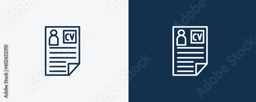curriculum vitae icon. Outline curriculum vitae icon from Human Resources collection. Linear vector isolated on white and dark blue background. Editable curriculum vitae symbol.