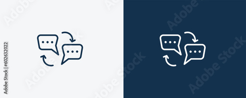 dialogue icon. Outline dialogue icon from Human Resources collection. Linear vector isolated on white and dark blue background. Editable dialogue symbol.