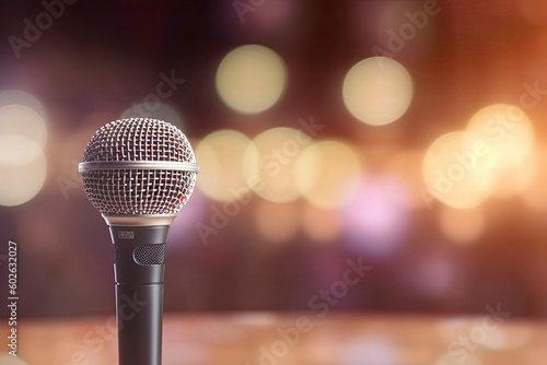 Public speaking backgrounds  Close-up the microphone on stand for speaker speech presentation stage