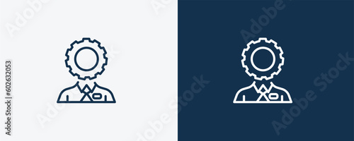 administrator icon. Outline  administrator icon from Human Resources collection. Linear vector isolated on white and dark blue background. Editable administrator symbol.