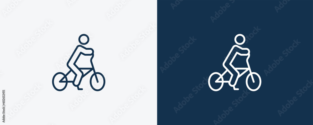 riding bicycle icon. Outline riding bicycle icon from Fitness and Gym collection. Linear vector isolated on white and dark blue background. Editable riding bicycle symbol. riding bicycle icon. Outline riding bicycle icon from Fitness and Gym collection. Linear vector isolated on white and dark blue background. Editable riding bicycle symbol.