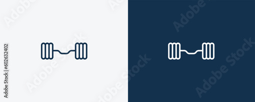 lifting barbell icon. Outline lifting barbell icon from Fitness and Gym collection. Linear vector isolated on white and dark blue background. Editable lifting barbell symbol.