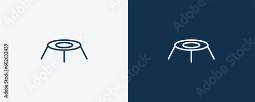 trampoline icon. Outline trampoline icon from Fitness and Gym collection. Linear vector isolated on white and dark blue background. Editable trampoline symbol.