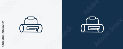 gym bag icon. Outline gym bag icon from Fitness and Gym collection. Linear vector isolated on white and dark blue background. Editable gym bag symbol.