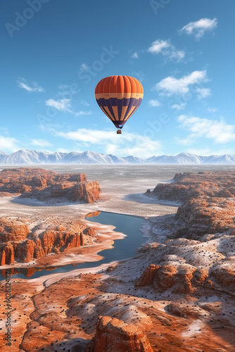 A hot air balloon floating over a stunning landscape, providing a unique perspective and sense of adventure for travelers. Generative AI technology