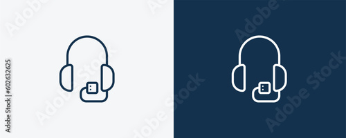 audio guide icon. Outline audio guide icon from museum and exhibition collection. Linear vector isolated on white and dark blue background. Editable audio guide symbol.