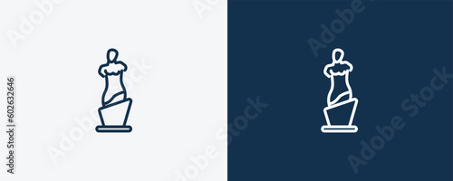 venus de milo icon. Outline venus de milo icon from museum and exhibition collection. Linear vector isolated on white and dark blue background. Editable venus de milo symbol.