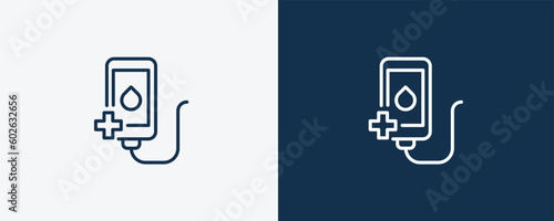 transfusion icon. Outline transfusion icon from medical collection. Linear vector isolated on white and dark blue background. Editable transfusion symbol