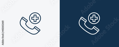 emergency call icon. Outline emergency call icon from medical collection. Linear vector isolated on white and dark blue background. Editable emergency call symbol