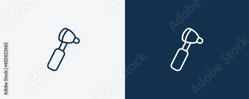 otoscope icon. Outline otoscope icon from medical collection. Linear vector isolated on white and dark blue background. Editable otoscope symbol