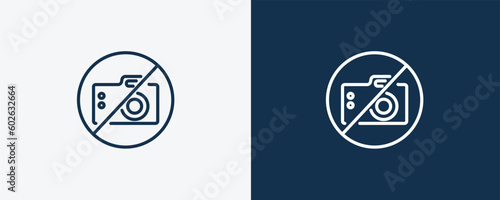 no photo icon. Outline no photo icon from museum and exhibition collection. Linear vector isolated on white and dark blue background. Editable no photo symbol.