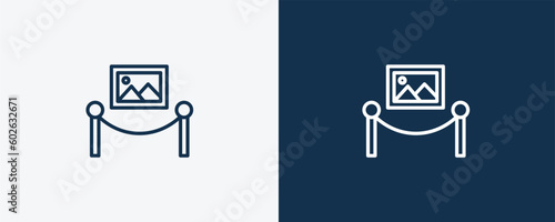 painting icon. Outline painting icon from museum and exhibition collection. Linear vector isolated on white and dark blue background. Editable painting symbol.