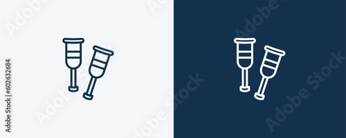 crutches icon. Outline crutches icon from medical collection. Linear vector isolated on white and dark blue background. Editable crutches symbol