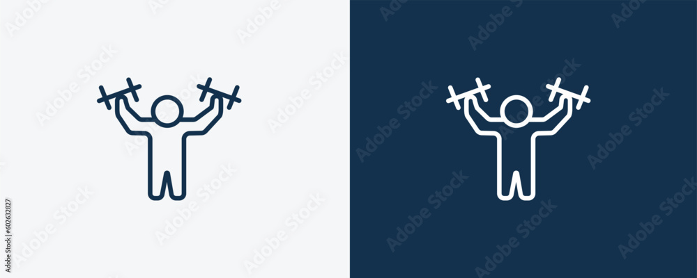strong human icon. Outline strong human icon from feeling and reaction collection. Linear vector isolated on white and dark blue background. Editable strong human symbol. strong human icon. Outline strong human icon from feeling and reaction collection. Linear vector isolated on white and dark blue background. Editable strong human symbol.
