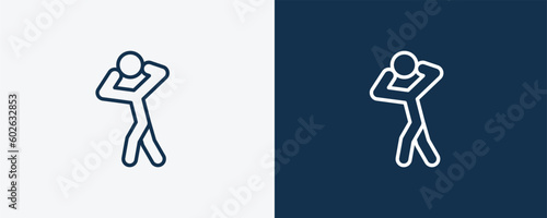 scared human icon. Outline scared human icon from feeling and reaction collection. Linear vector isolated on white and dark blue background. Editable scared human symbol.