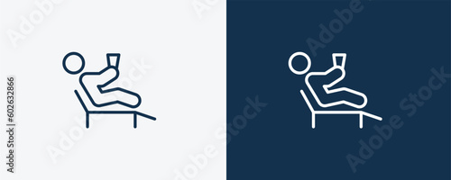 relaxed human icon. Outline relaxed human icon from feeling and reaction collection. Linear vector isolated on white and dark blue background. Editable relaxed human symbol.