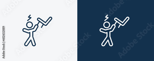pissed human icon. Outline pissed human icon from feeling and reaction collection. Linear vector isolated on white and dark blue background. Editable pissed human symbol.