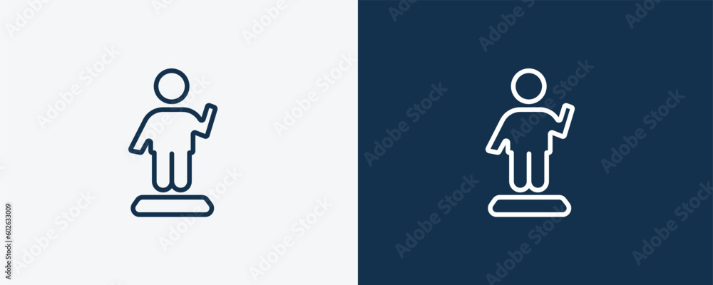 confident human icon. Outline confident human icon from feeling and reaction collection. Linear vector isolated on white and dark blue background. Editable confident human symbol. confident human icon. Outline confident human icon from feeling and reaction collection. Linear vector isolated on white and dark blue background. Editable confident human symbol.
