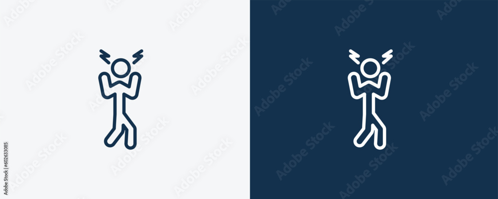 aggravated human icon. Outline aggravated human icon from feeling and reaction collection. Linear vector isolated on white and dark blue background. Editable aggravated human symbol. aggravated human icon. Outline aggravated human icon from feeling and reaction collection. Linear vector isolated on white and dark blue background. Editable aggravated human symbol.