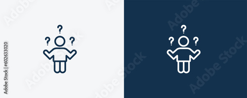 confused human icon. Outline confused human icon from feeling and reaction collection. Linear vector isolated on white and dark blue background. Editable confused human symbol.