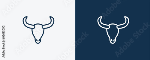 skull of a bull icon. Outline skull of a bull icon from culture and civilization collection. Linear vector isolated on white and dark blue background. Editable skull of a bull symbol.