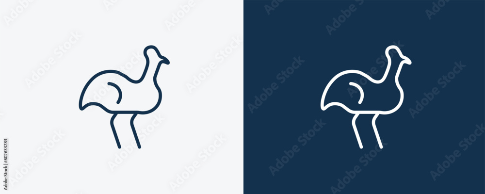 australian emu icon. Outline australian emu icon from culture and civilization collection. Linear vector isolated on white and dark blue background. Editable australian emu symbol. australian emu icon. Outline australian emu icon from culture and civilization collection. Linear vector isolated on white and dark blue background. Editable australian emu symbol.