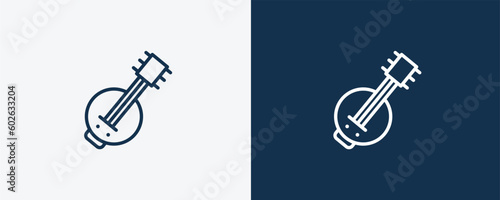 kora icon. Outline kora icon from culture and civilization collection. Linear vector isolated on white and dark blue background. Editable kora symbol.