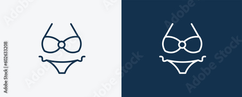 female bikini piece icon. Outline female bikini piece icon from culture and civilization collection. Linear vector isolated on white and dark blue background. Editable female bikini piece symbol.