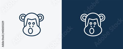 chimp face of brazil icon. Outline chimp face of brazil icon from culture and civilization collection. Linear vector isolated on white and dark blue background. Editable chimp face of brazil symbol.