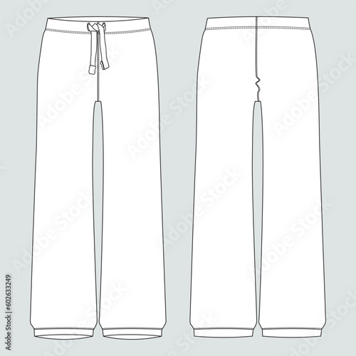 Ladies pajama technical drawing fashion flat sketch vector illustration black and navy color  template front and back views isolated on grey background