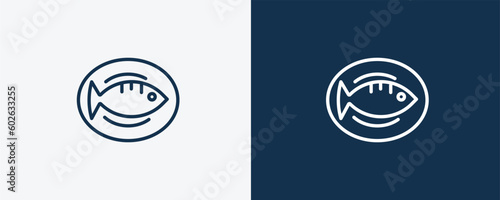 cantonese fish icon. Outline cantonese fish icon from culture and civilization collection. Linear vector isolated on white and dark blue background. Editable cantonese fish symbol.