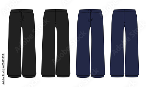 Ladies pajama technical drawing fashion flat sketch vector illustration black and navy color  template front and back views isolated on grey background