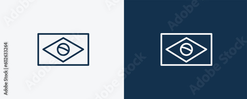 brazil flag icon. Outline brazil flag icon from culture and civilization collection. Linear vector isolated on white and dark blue background. Editable brazil flag symbol.