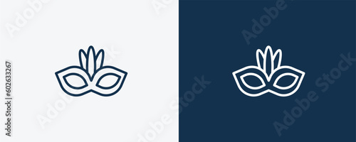 brazil carnival mask icon. Outline brazil carnival mask icon from culture and civilization collection. Linear vector isolated on white and dark blue background. Editable brazil carnival mask symbol.