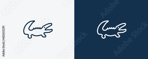 australian alligator icon. Outline australian alligator icon from culture and civilization collection. Linear vector isolated on white and dark blue background. Editable australian alligator symbol.