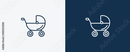 baby trolley icon. Outline  baby trolley icon from transportation collection. Linear vector isolated on white and dark blue background. Editable baby trolley symbol can be used web and mobile