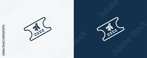 plane tickets icon. Outline  plane tickets icon from transportation collection. Linear vector isolated on white and dark blue background. Editable plane tickets symbol can be used web and mobile