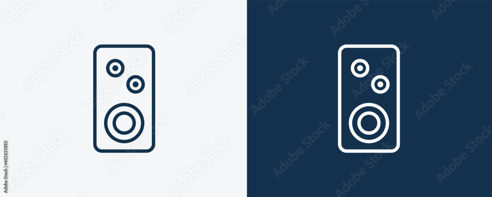 sound box icon. Outline sound box icon from technology collection. Linear vector isolated on white and dark blue background. Editable sound box symbol. sound box icon. Outline sound box icon from technology collection. Linear vector isolated on white and dark blue background. Editable sound box symbol.