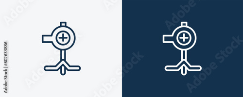 pitching machine icon. Outline pitching machine icon from technology collection. Linear vector isolated on white and dark blue background. Editable pitching machine symbol.