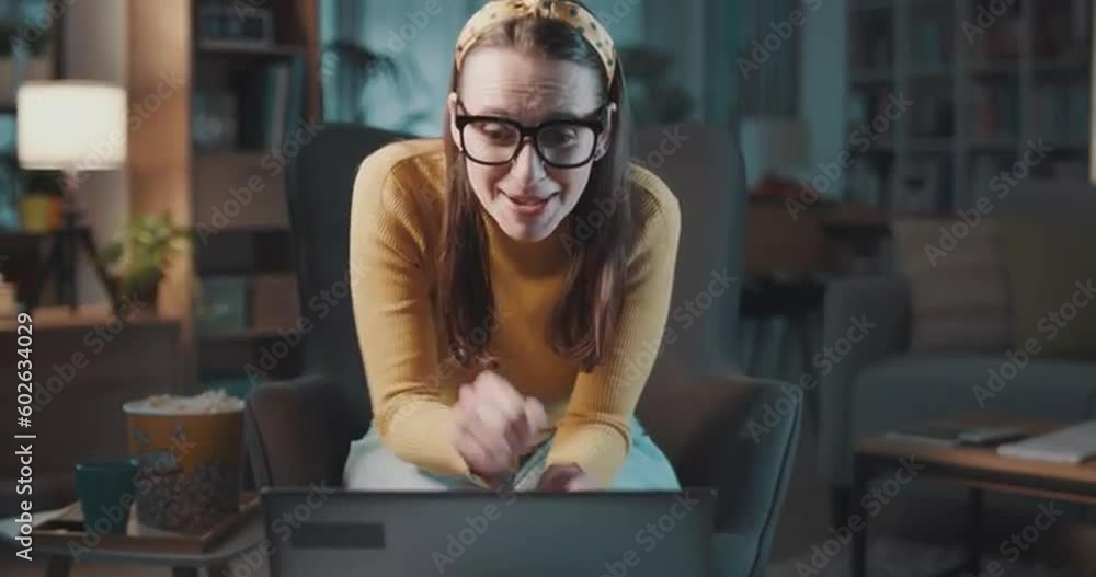 Happy woman videocalling friends online Happy woman videocalling friends online