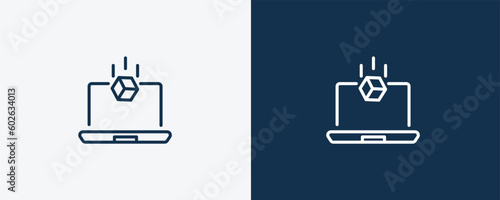 simulation icon. Outline simulation icon from information technology collection. Linear vector isolated on white and dark blue background. Editable simulation symbol.